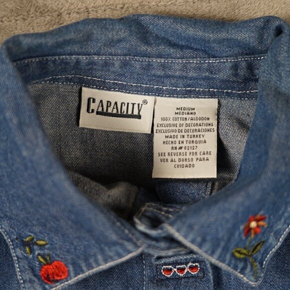 Vintage 90s Capacity Patriotic American Embroidered Patch Denim Shirt M Teacher - Picture 7 of 8